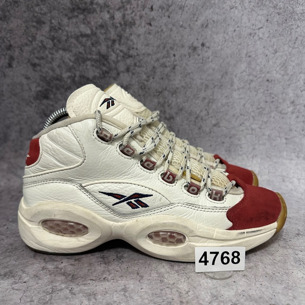 Reebok Question Mid Mens 5.5 White Red IG2653 Vintage Red Toe Basketball Shoes
